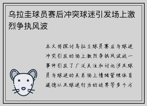 乌拉圭球员赛后冲突球迷引发场上激烈争执风波 乌拉圭球员赛后冲突球迷引发场上激烈争执风波